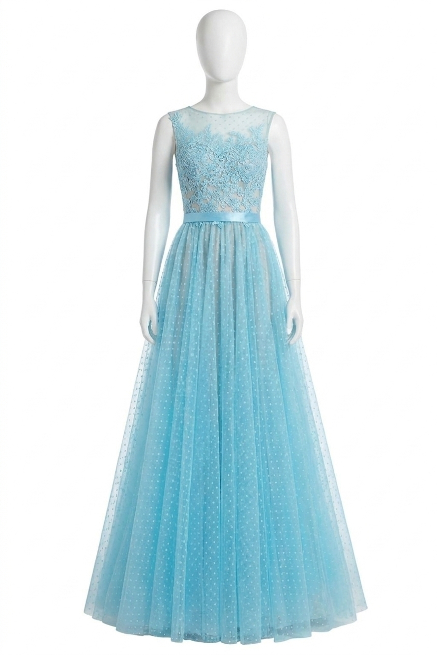 NEW SHERRI HILL laced prom dress in light blue/nude